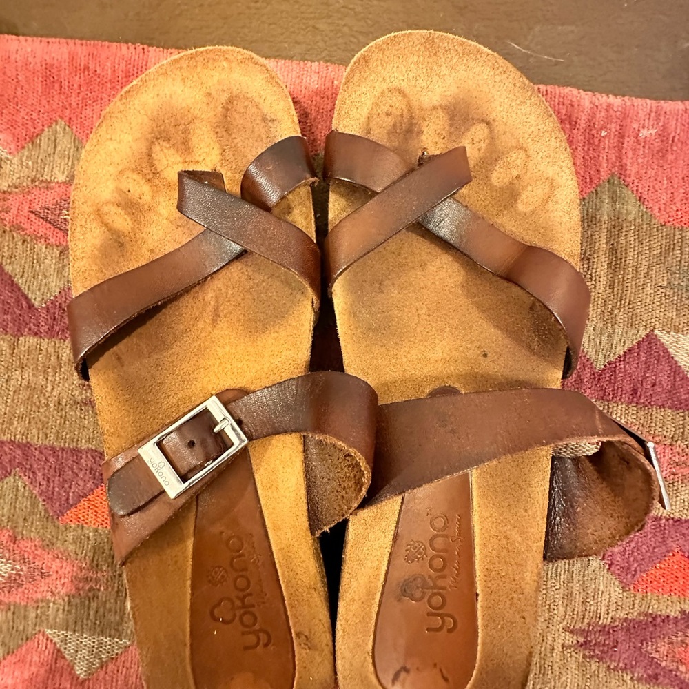 Yokono Ibiza Brown Leather Toe Loop Strap Flip Flop Sandals Womens Size 8